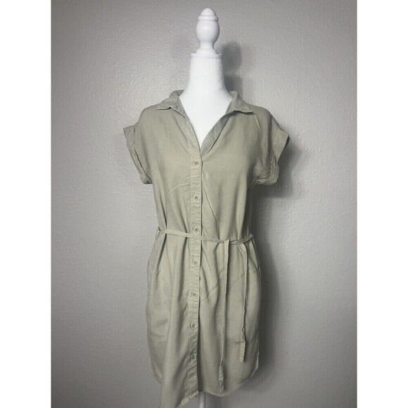 Anthropologie Cloth & Stone Tunic in Beige Tie Waist Shirt Dress Size XS A2 - Picture 1 of 7